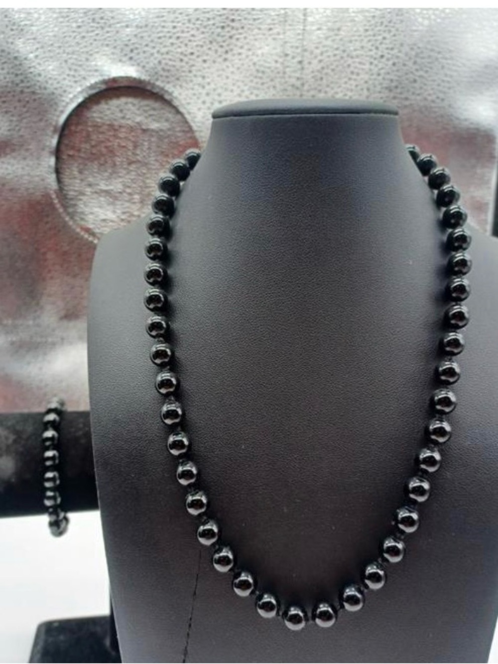 Onyx Ball Beaded Necklace 18” and Bracelet Set